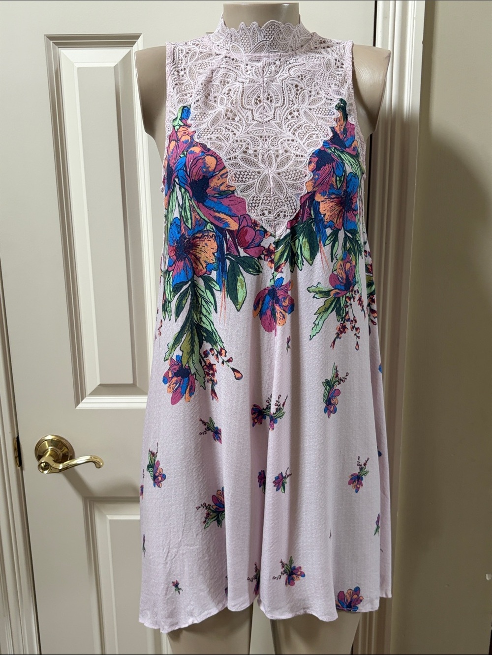 NEW Free People Intimately Sleeveless Lace Yoke Floral Mini Dress /tunic-small